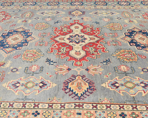 8x10 Gray Kuba Afghan Hand Knotted Wool Area Rug